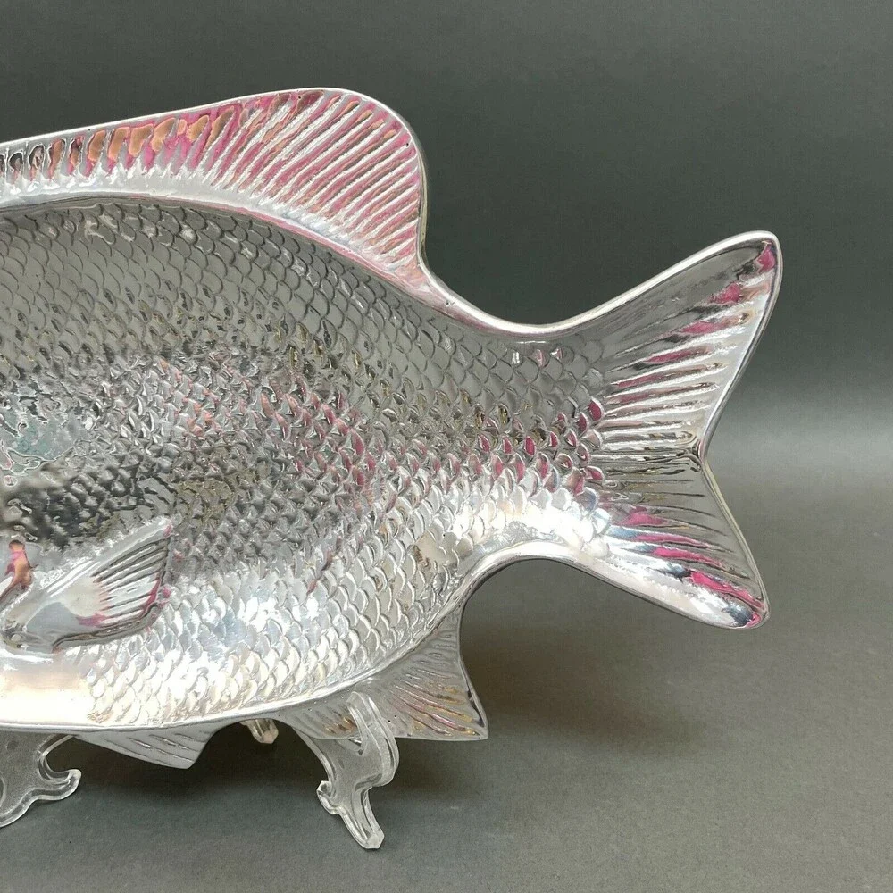 Fish Platter Silver-tone Metal Made in Mexico‎ 13 7/8